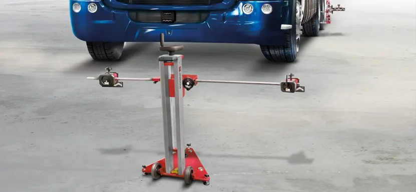 Bus on the alignment floor with measuring stands