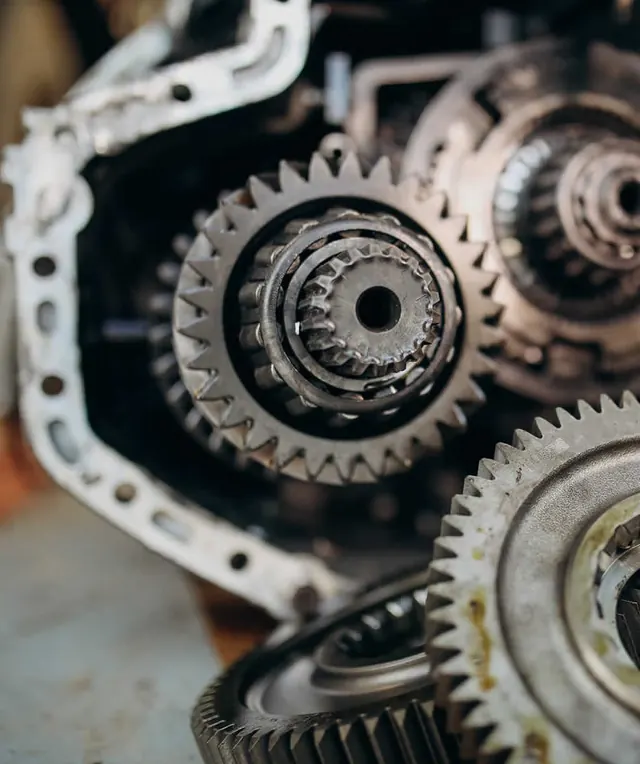 Close-up of gearbox gears